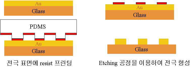 Thiol계열의 용액을 이용한 전극형성 공정