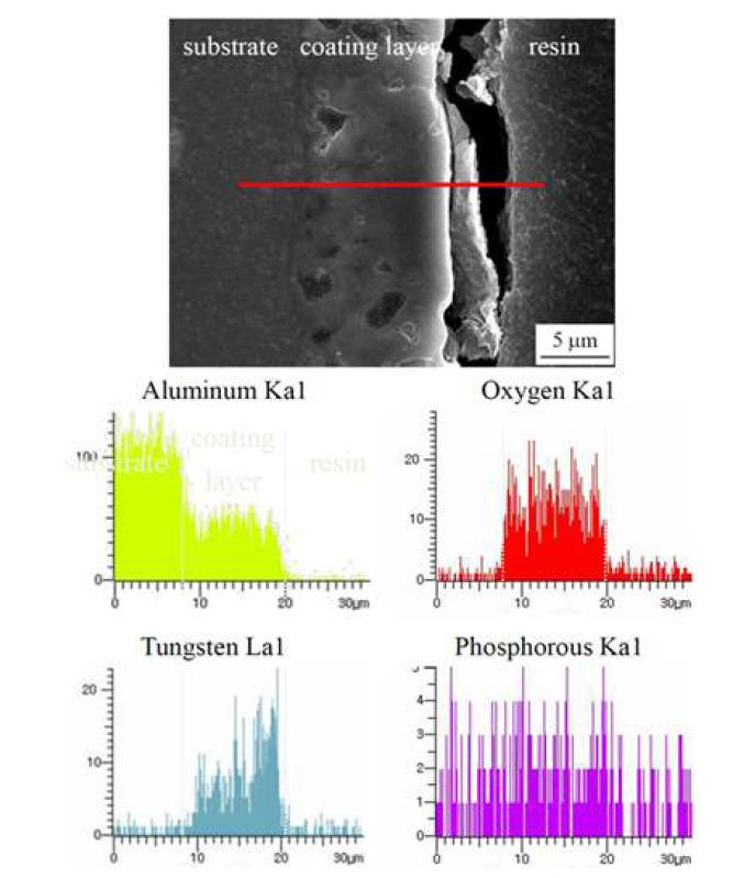 PEO 처리된 알루미늄 합금의 EDS 선분석 결과.