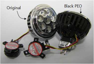 대진디엠피사의 8W LED램프. 구입상태의 제품과 코팅 적용된 제품 사진