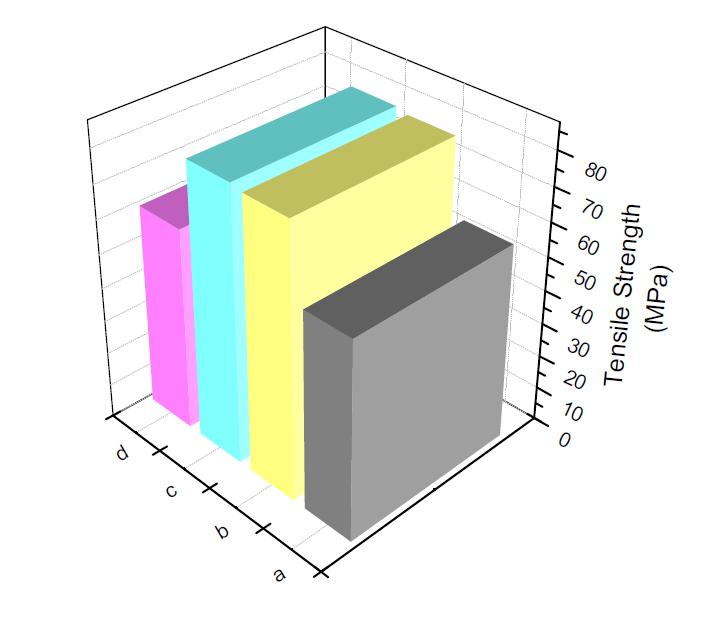 Plot of tensile strength from various of resin(a) PBT (b) Nylon-6 (c) Nylon-6,6 (d) Nylon-6,12