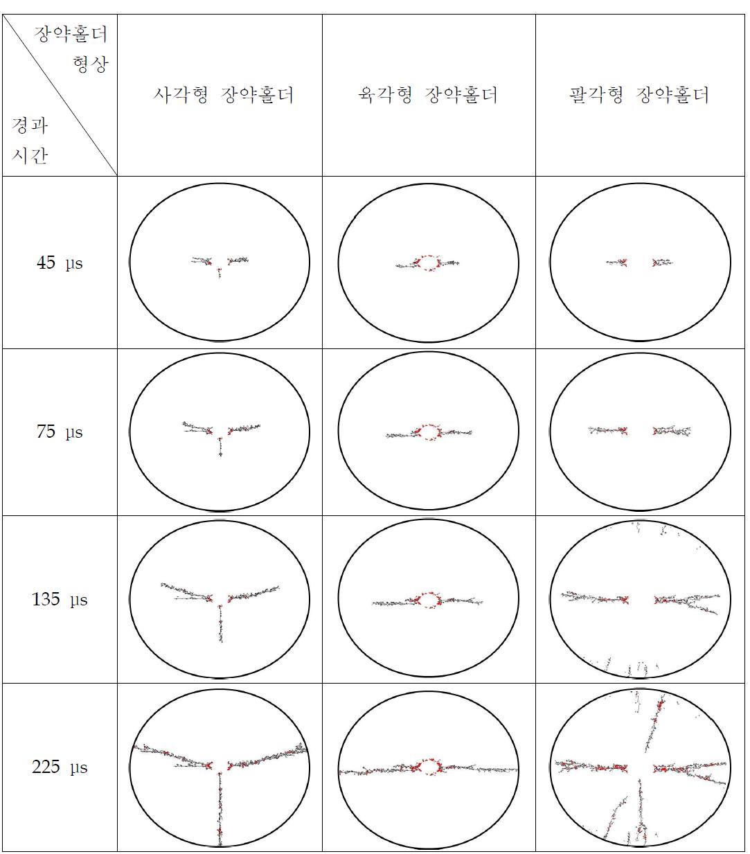 장약홀더 크기의 변화에 따른 균열전파양상