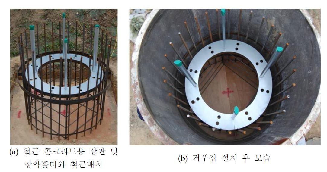 철근 콘크리트용 강판과 장약홀더에 배치한 철근의 실제 모습