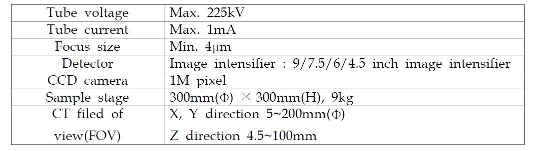 3차원 Micro-focus X-ray CT 제원