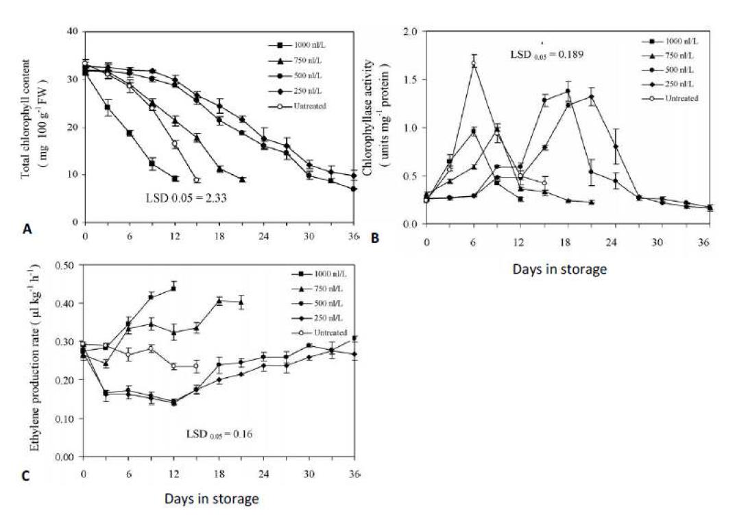 Changes in total chlorophyll