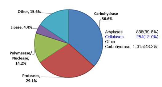 Industrial enzymes market size classification by type.