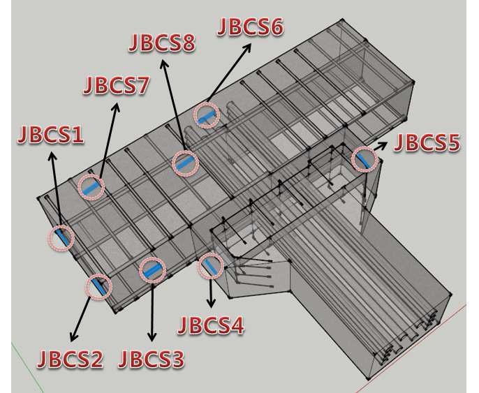 콘크리트 표면부착형 변형율계 부착도(보-기둥-토핑 접합부)
