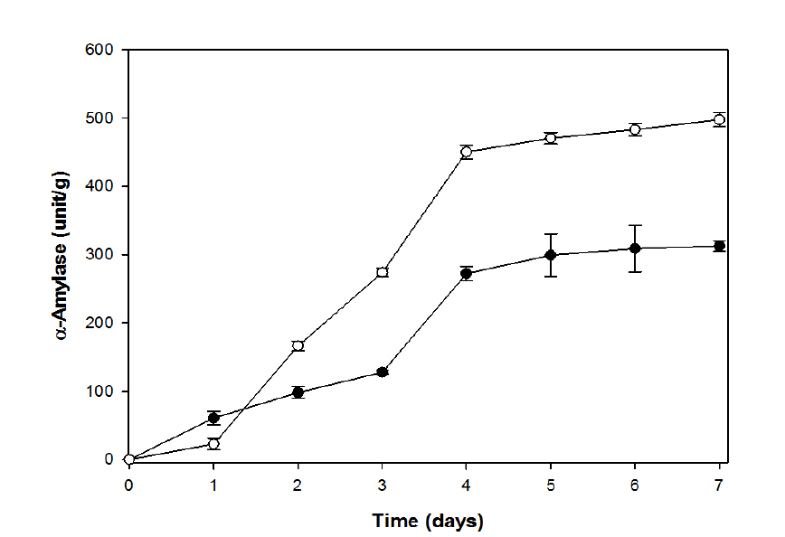 Changes of a-amylase of koji during making koji using Bacillus subtill 3-B-1 and Aspergillus oryzac 6-M-1