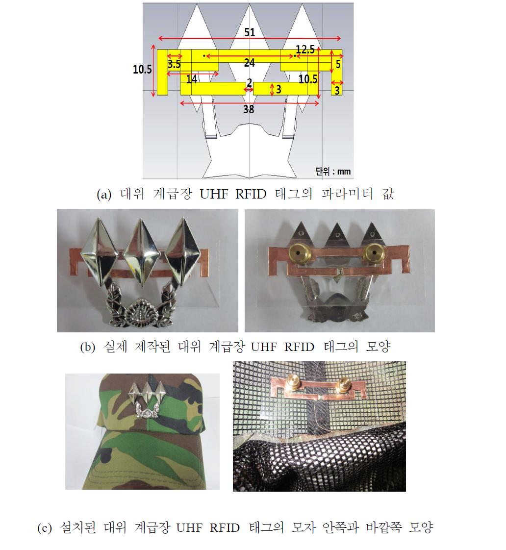 그림 17. 대위 계급장 태그의 설계값과 제작된 태그의 모습