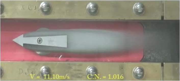 Snap shot of cavity around the cavitator with body in experiment