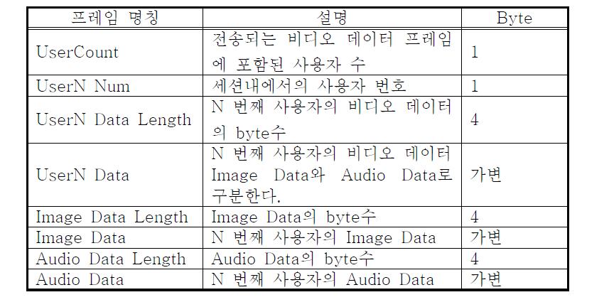 비디오 데이터 프레임(서버에서 전송시)의 프레임 설명