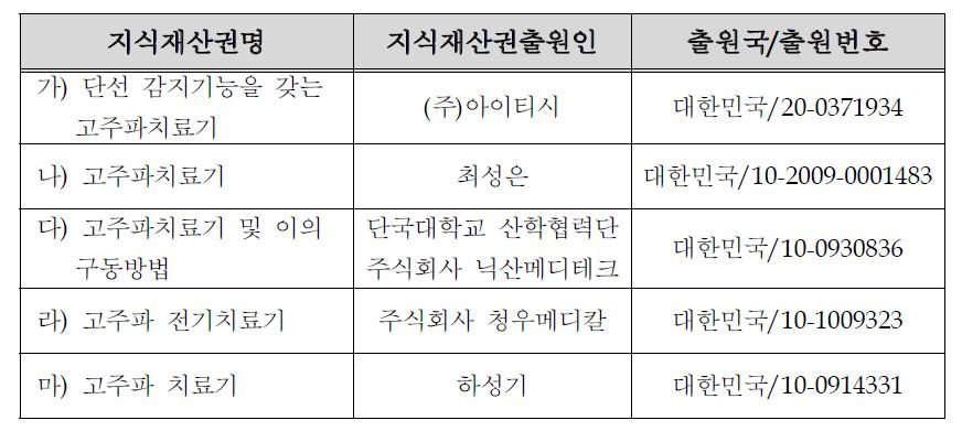 기술 개발 제품관련 국내 지식재산권 현황