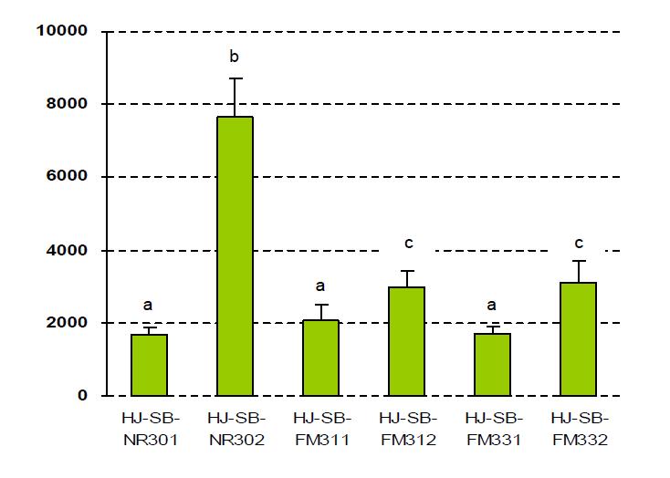 Total flavonoid content of two crude extracts of Sasa quelpaertensis leaf extract and mushroom mycelia cultrivated on them. Values are means ± SD of three separated experiments. a~c Mean values not sharing the same letter above the bars are significantly different at p < 0.05 by one-way analyses of variance followed by Duncan’s multiple range tests.