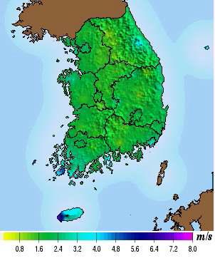 Annual averaged wind velocity in Korea