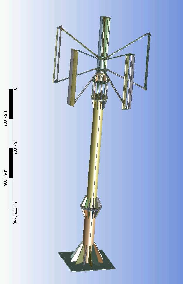 Tower-style dual-blade 3kW VAWT assembly