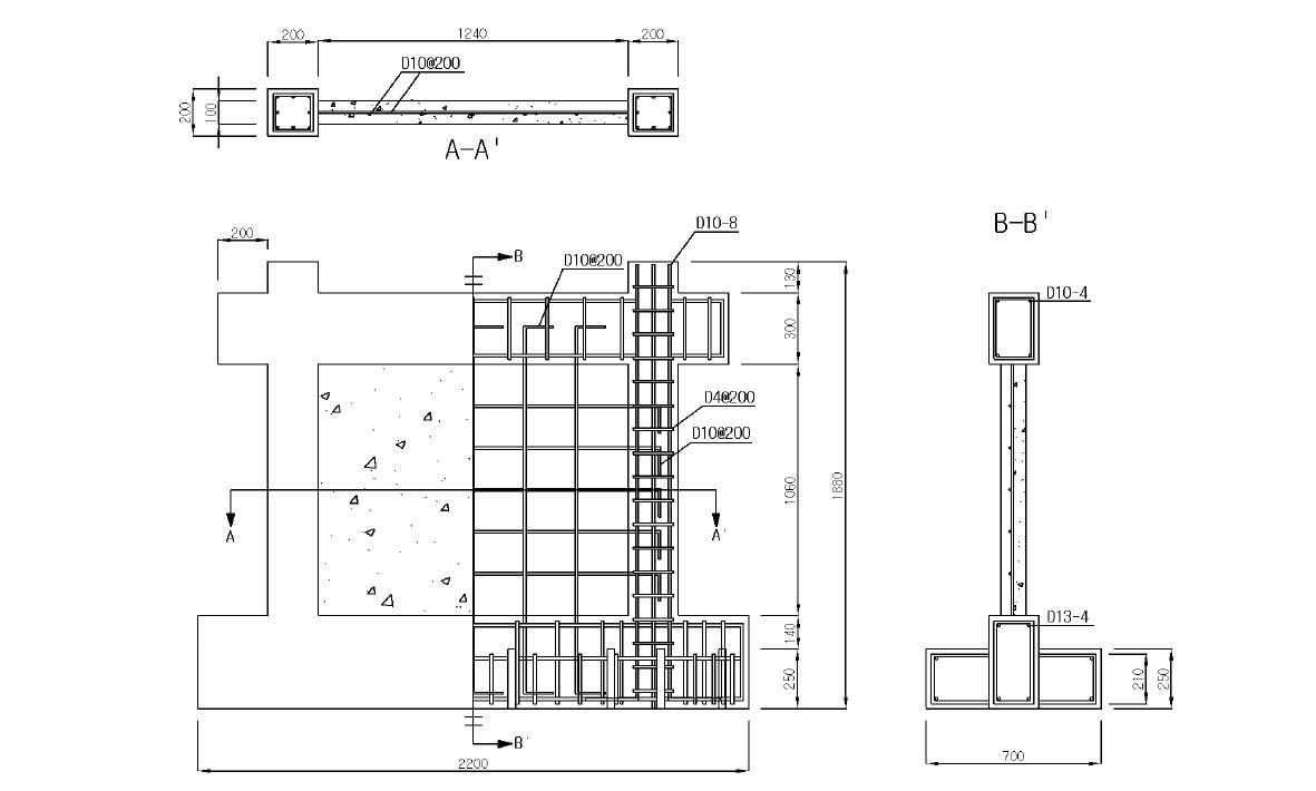 형상·치수 및 배근 상세(실험체 NF-RW-H1)
