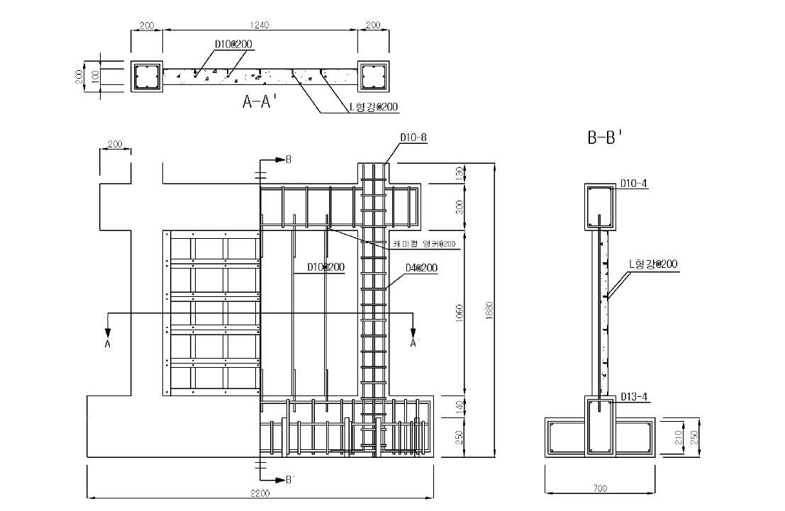 형상·치수 및 배근 상세(실험체 EF-IW-H0)