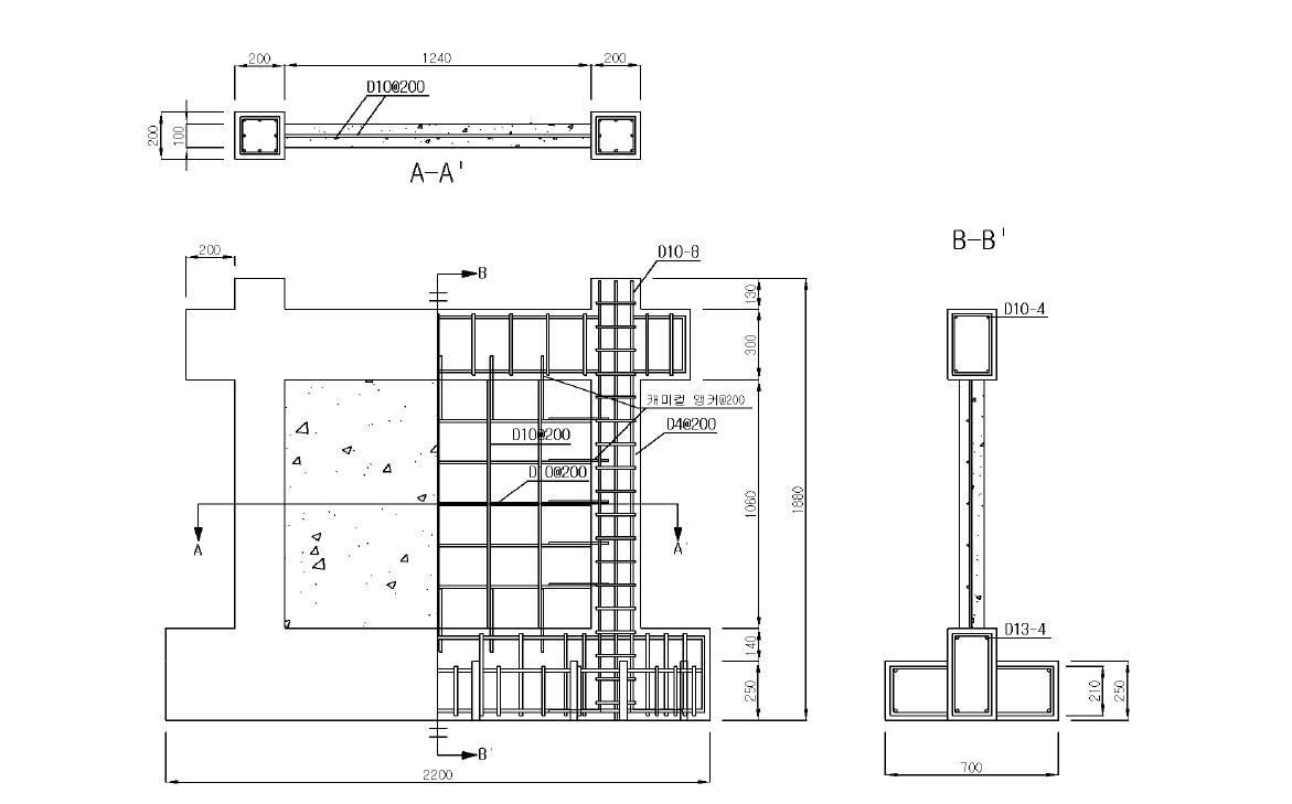 형상·치수 및 배근 상세(실험체 NF-IW-H1)