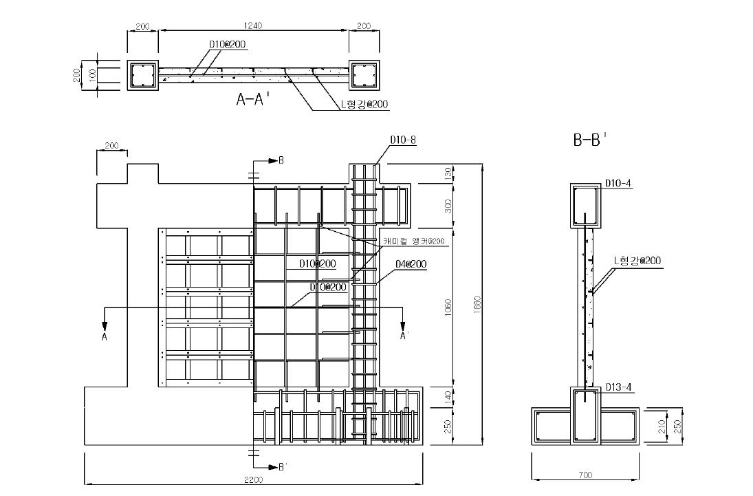 형상·치수 및 배근 상세(실험체 EF-IW-H1)
