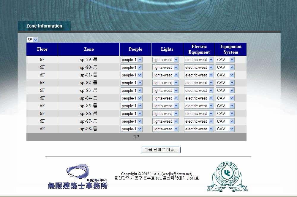 Zone Information 입력변수