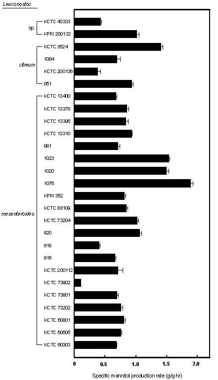 Leuconostoc 속 젖산균 (19종)의 만니톨 생산성