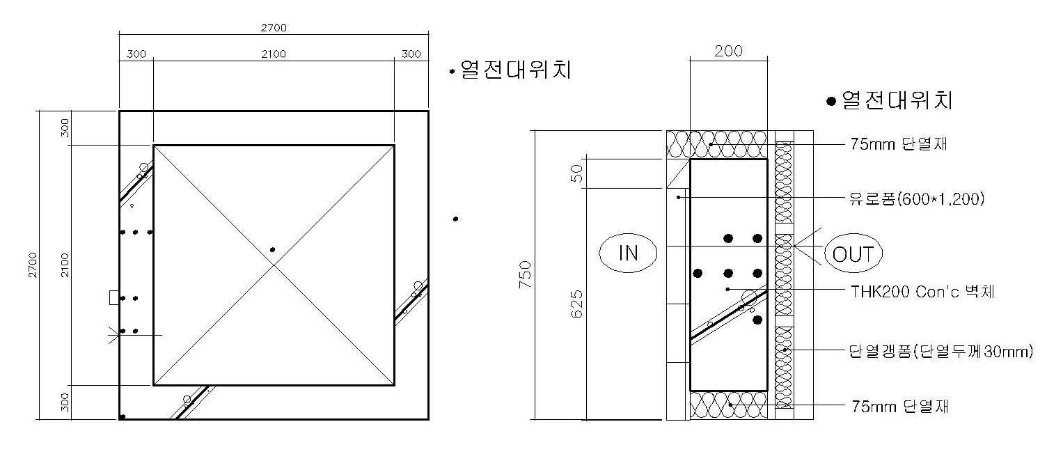 단열갱폼 타설부위(평면도) 및 단열갱폼 구성단면도