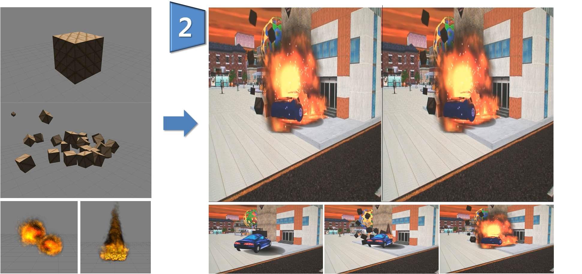 2시점 3D 입체 콘텐츠 “자동차 충돌 실험”과 사용된 물리 및 특수효과