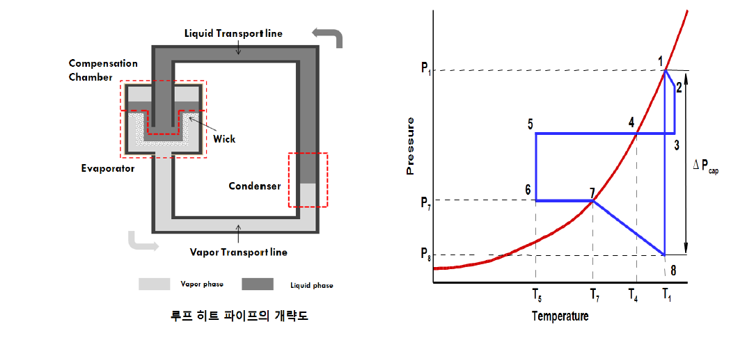 Schematic and corresponding thermodynamic operation curve of the LHP