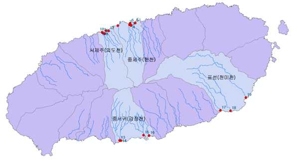 수문 모형 검보정을 위한 도상 선정 신규 관측소 위치