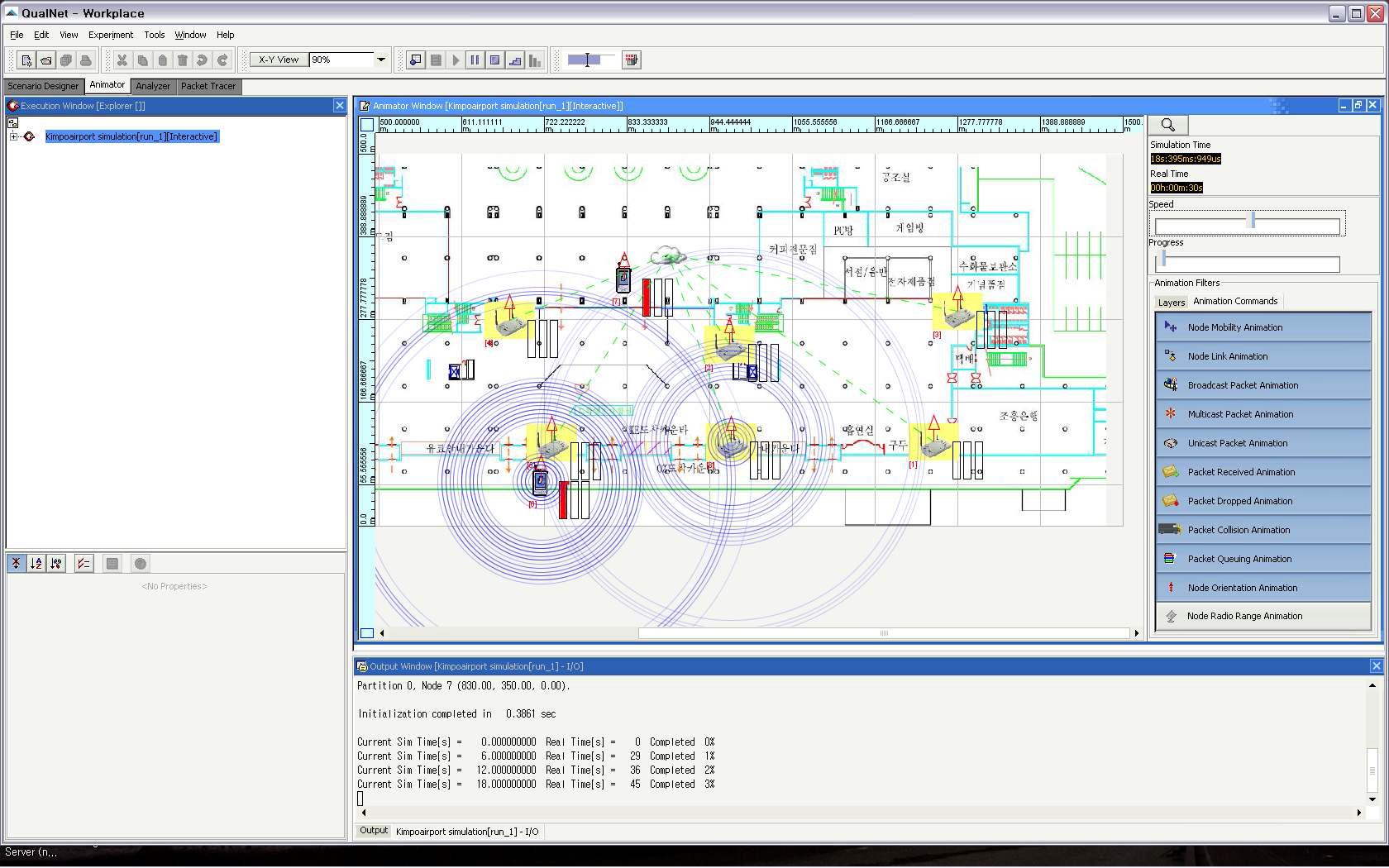 테스트베드 AP위치와 Nomadic Device간의 시뮬레이션