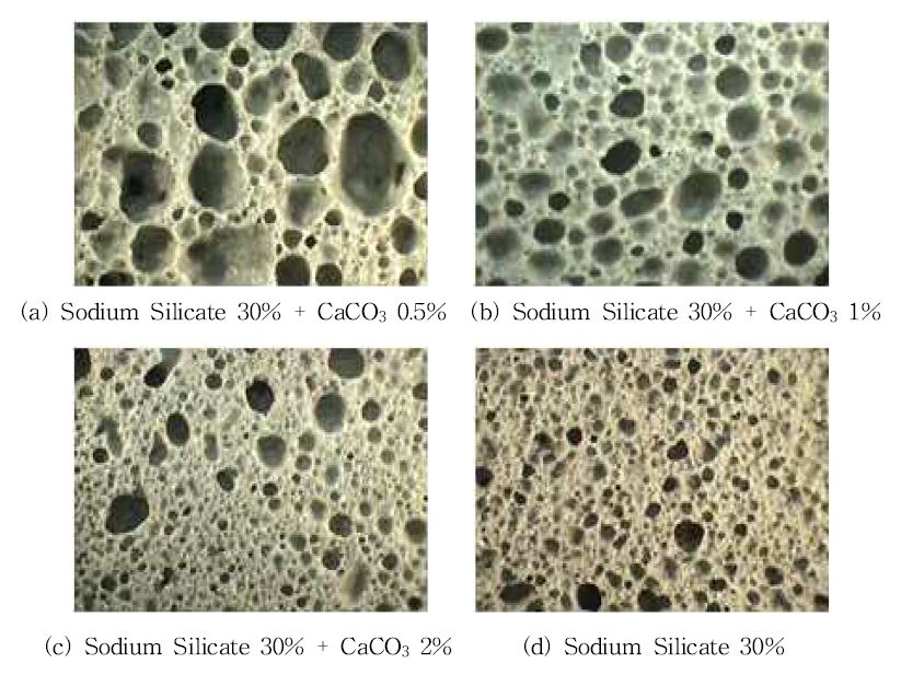 소듐실리케이트와 탄산칼슘 함량에 따른 공극