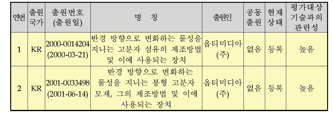 평가대상기업의 국내외 보유 특허현황