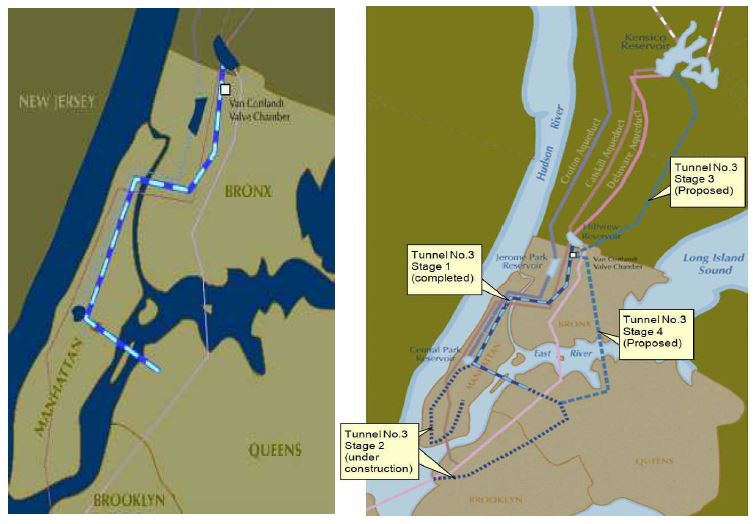 그림 2.159 뉴욕 제3터널 1단계 및 2-4단계별 공사구간