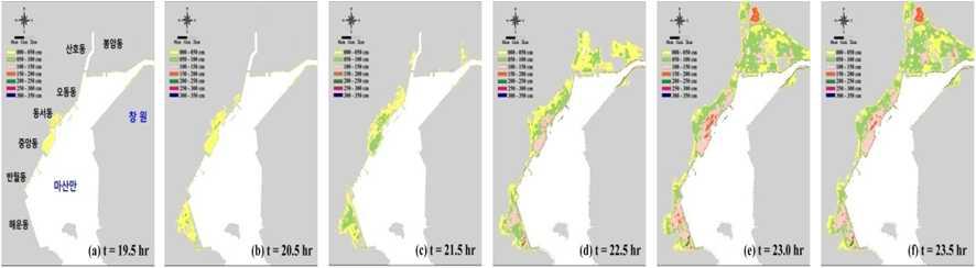 마산해역의 시간대별 범람 현황