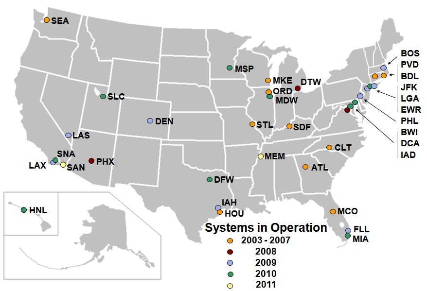 그림 2.3.3 미국의 차세대 공항 지상관제시스템(ASDE-X) 설치현황