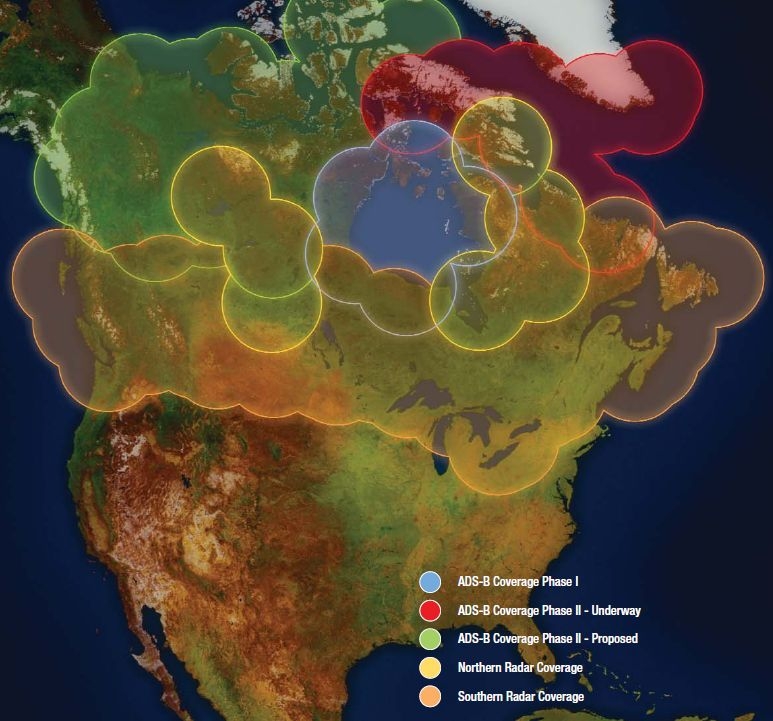 그림 2.3.5 캐나다의 Radar와 ADS-B 제공영역 및 추진계획