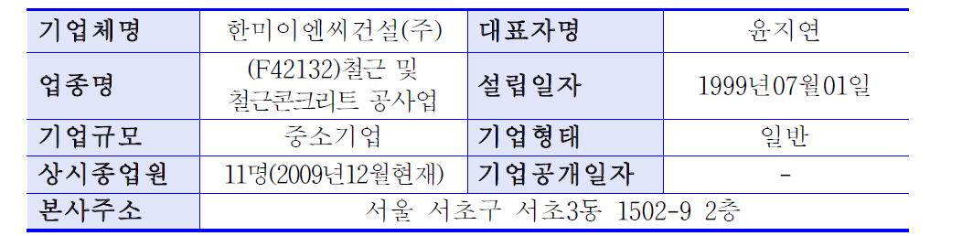 한미이엔씨건설(주)의 회사개요