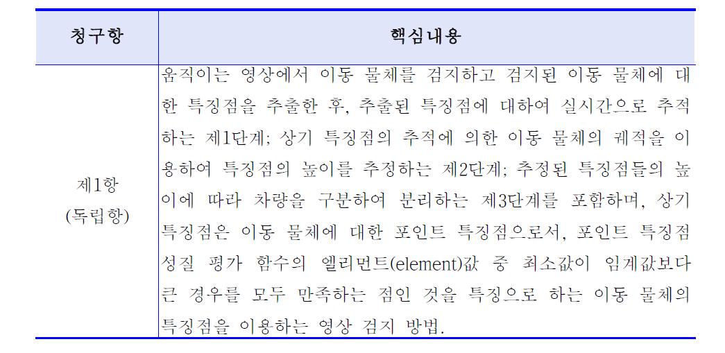 평가대상특허 5의 주요 청구항별 특징적인 구성