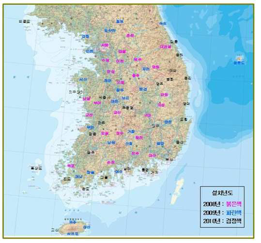 기상청 2010년 안개검지기 전체설치장소