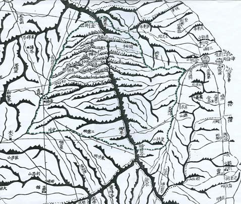 그림 12. 금강산의 지리적 범위 : 녹색 점선