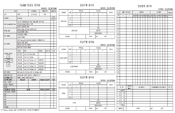 1:5,000 임상도 검수표(좌), 임상구획 검수표(중), 임상판독 검수표(우)