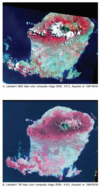 그림 5-4 롬복섬의 토지이용 및 변화탐지 분석에 사용된 Landsat 위성 영상