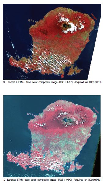 그림 5-4 롬복섬의 토지이용 및 변화탐지 분석에 사용된 Landsat 위성 영상