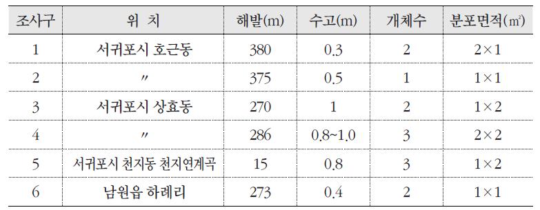 조사구에 따른 죽절초 분포 현황