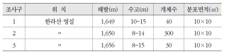 조사구에 따른 좀비비추 분포 현황