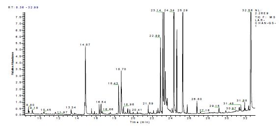 그림 4. 천마 꽃대의 수용성 성분 GC/MS chromatography