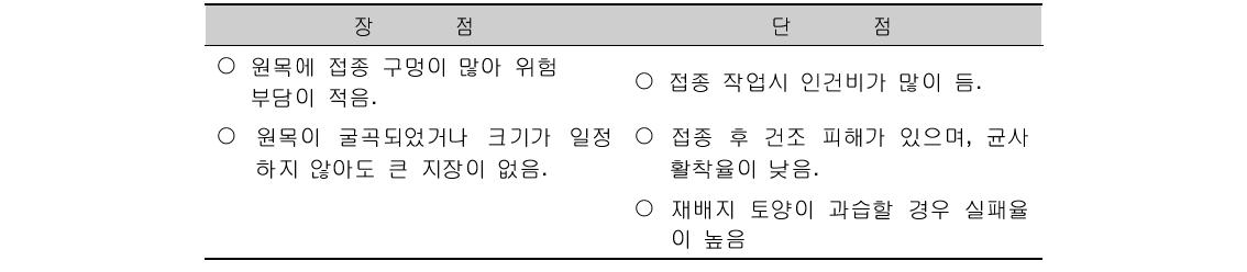 뽕나무버섯균 구멍접종법의 장단점.