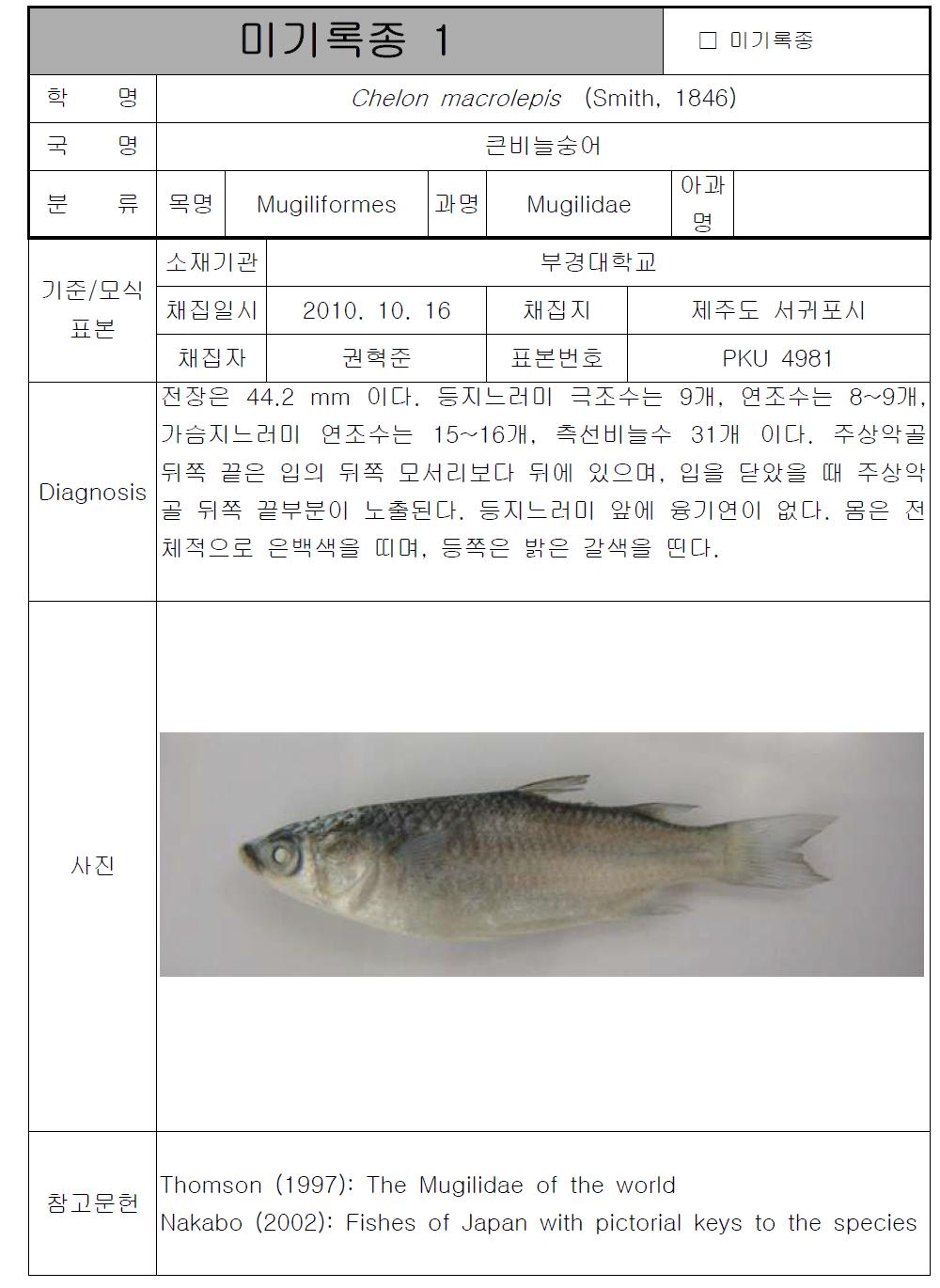 발굴한 미기록종 5종