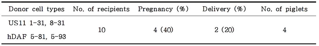 Production of transgenic cloned pig using US11 and hDAF transgenic clonal cells