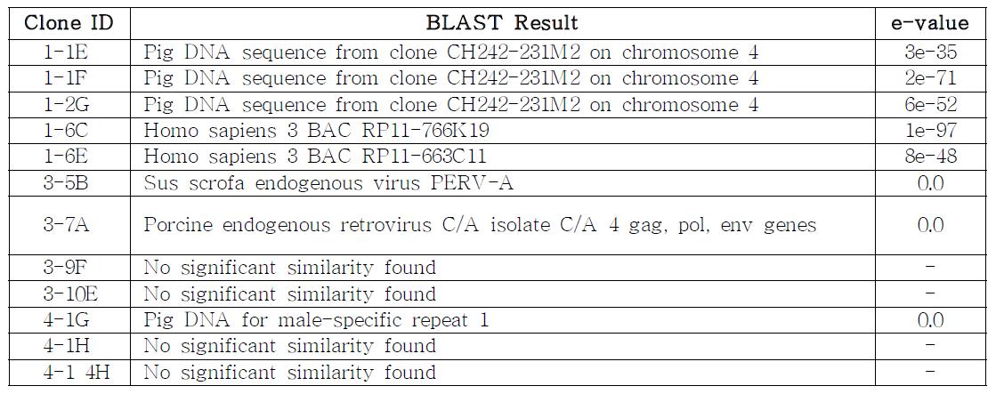 BLAST search results using positive BAC-end sequences from PERV-A clones.