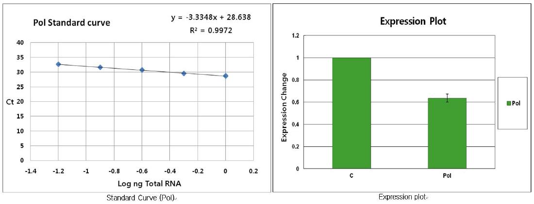 PERV-Pol 유전자의 standard curve 및 유전자 발현 결과